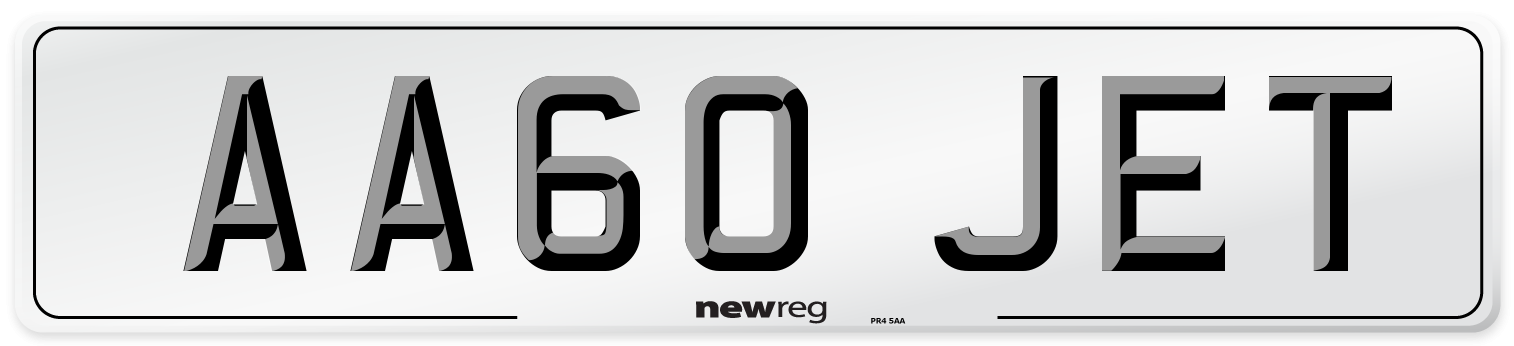 AA60 JET Number Plate from New Reg
